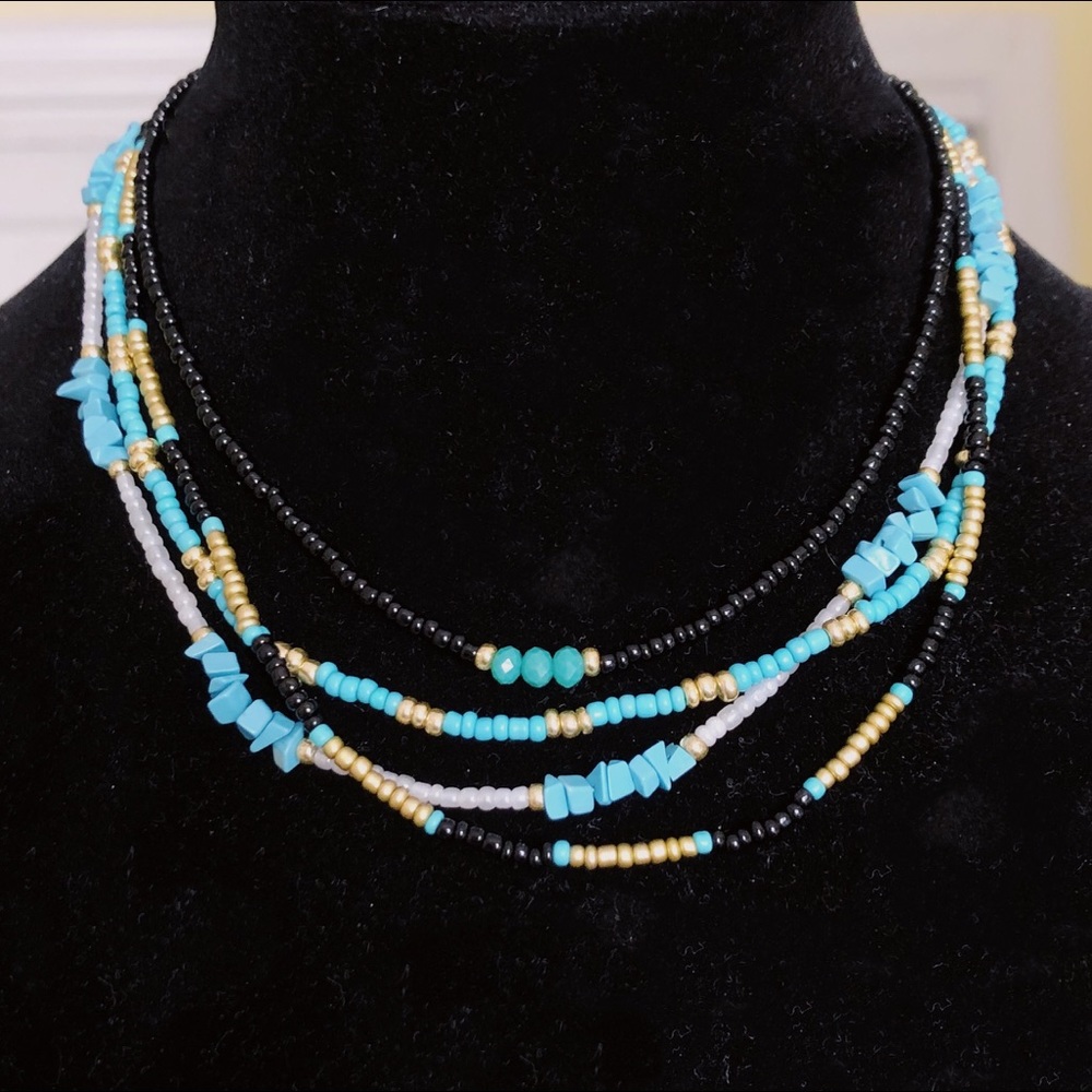 Choker necklaces blue black gold
